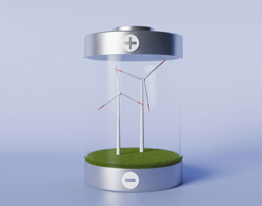 Image showing a battery with windmills inside - rhinobay energy