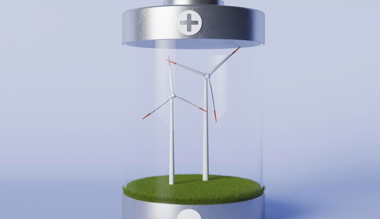 Image showing a battery with windmills inside - rhinobay energy