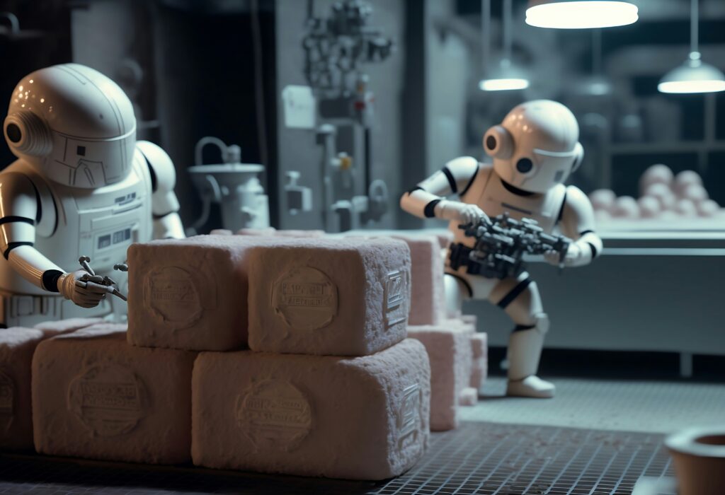 image of small robots working
